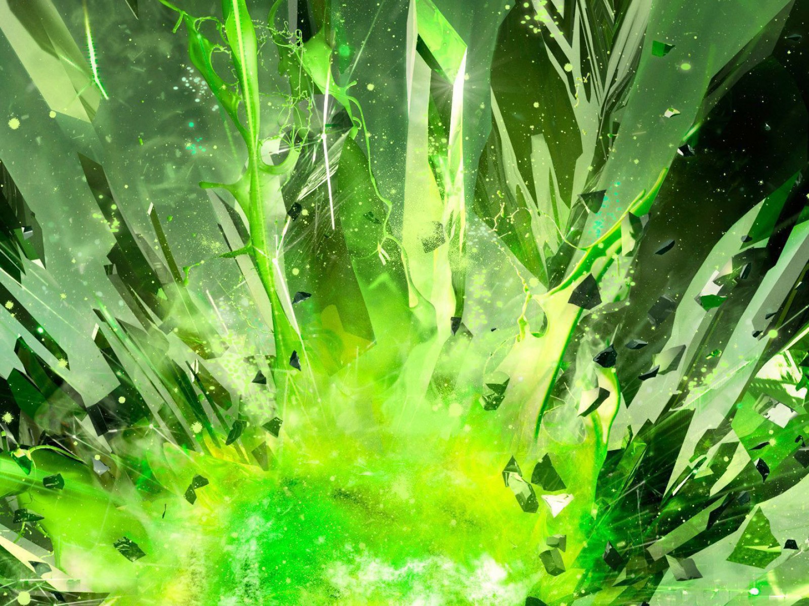 Fragmentos de cristales verdes