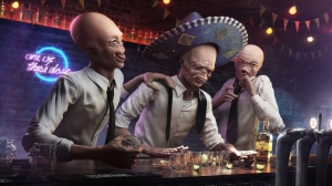 Aliens borrachos en un bar