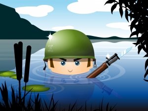 Soldado acechando desde el agua
