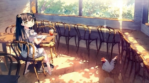 Chica sentada en un café