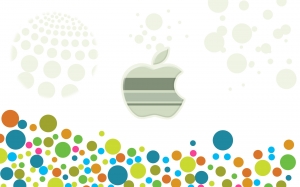 Logo de apple sobre circulos multicolor